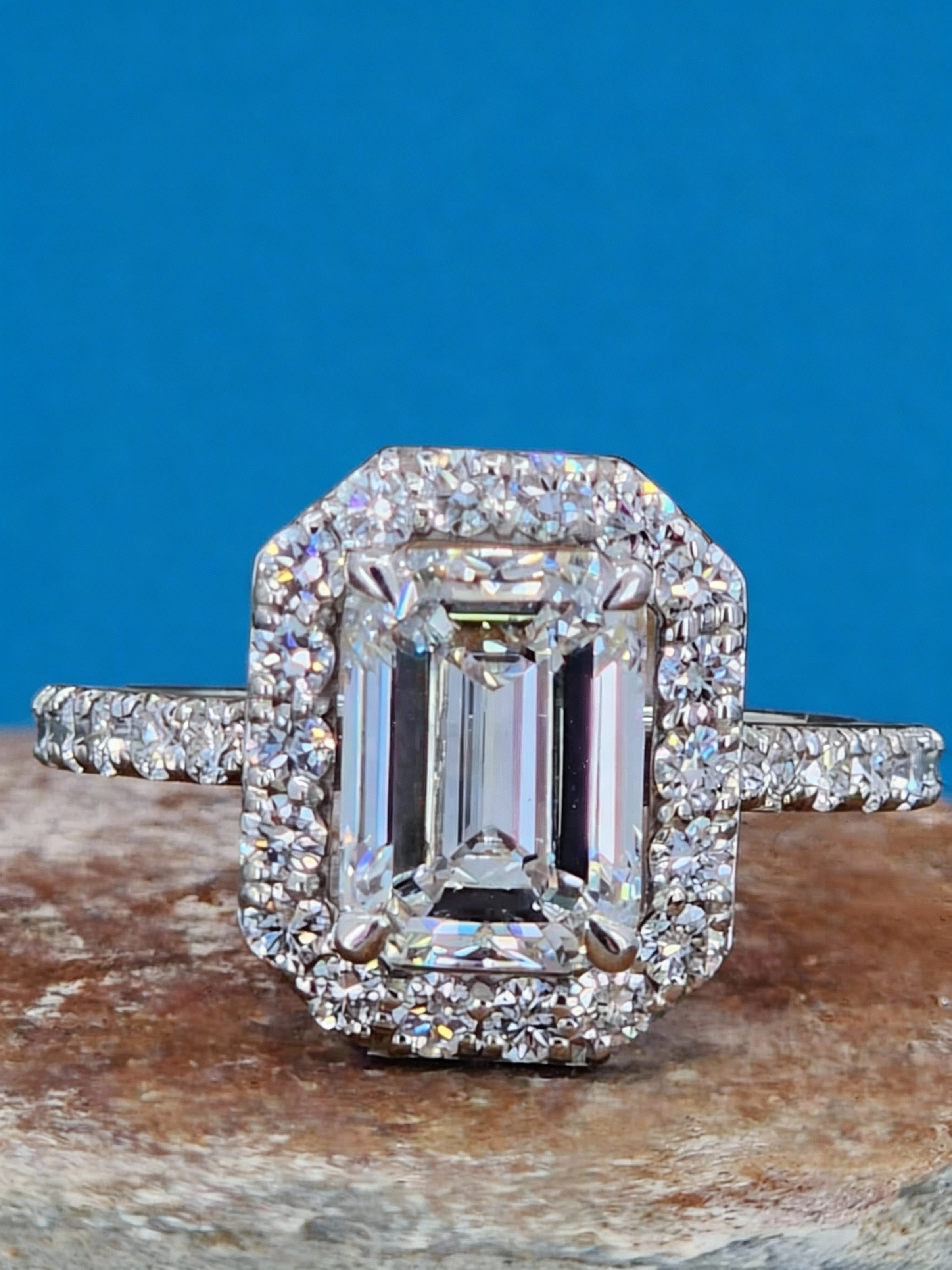 Emerald Cut Lab Grown Halo Band Diamond