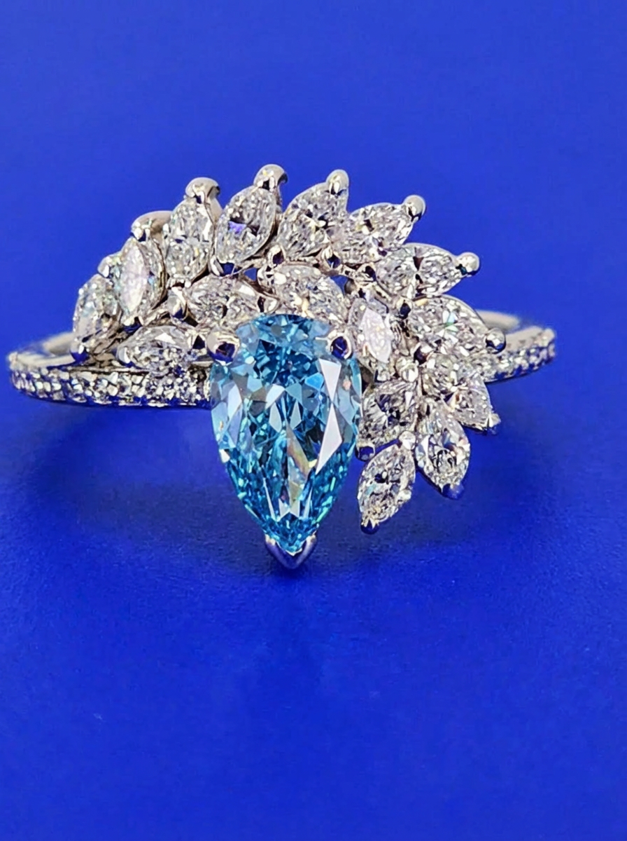 Blue Pear Shape Diamond Ring