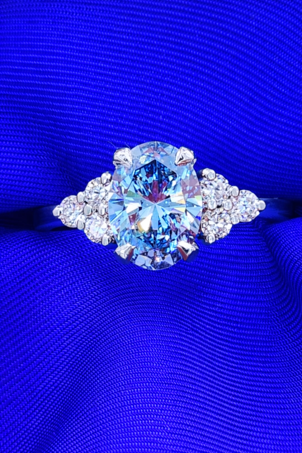 Blue Oval Lab Grown Diamond Ring