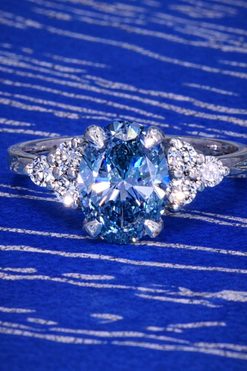 Blue Oval Lab Grown Diamond Ring